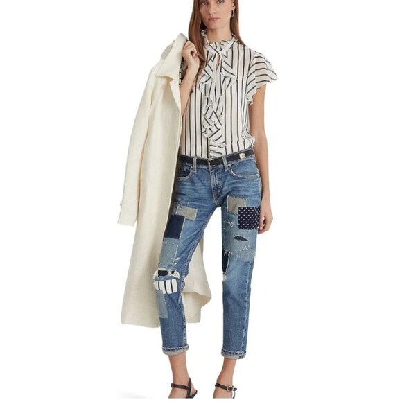 LAUREN Ralph Lauren Striped Ruffle-Trim Chiffon Blouse - Picture 2 of 10